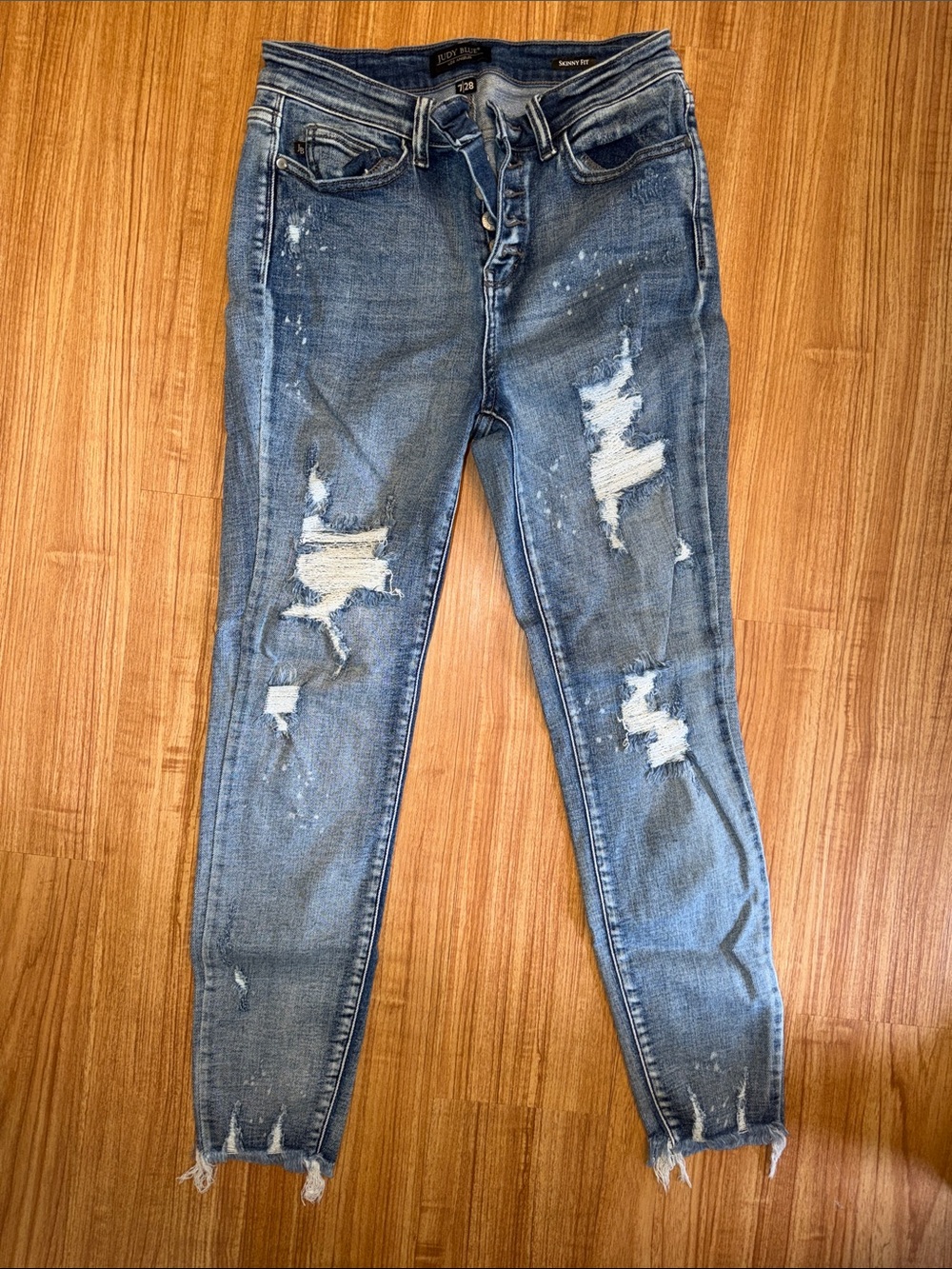 Judy Blue 7/28 Skinny Distressed Button Fly Jeans